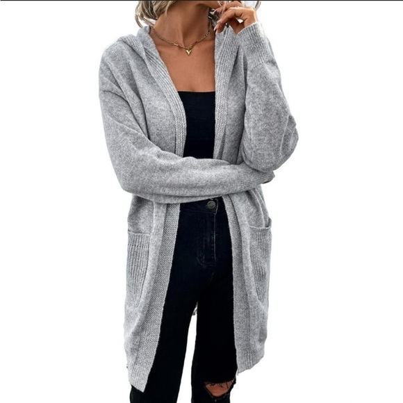 Peyton Primrose Gray Hooded Sweater Cardigan Women’s Size Medium - Picture 1 of 7